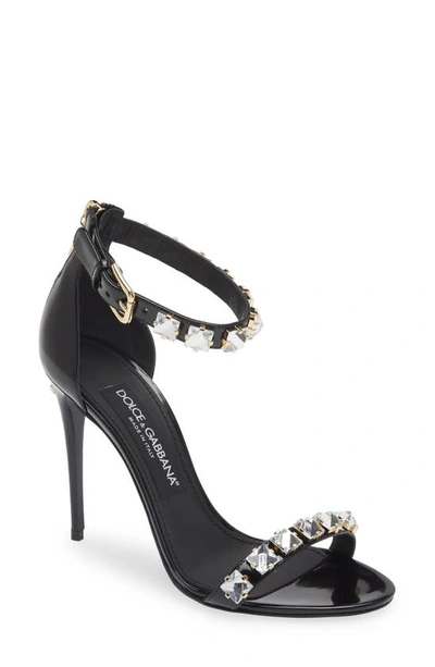 Shop Dolce & Gabbana Strappy Crystal Embellished Sandal In Nero/ Crystal