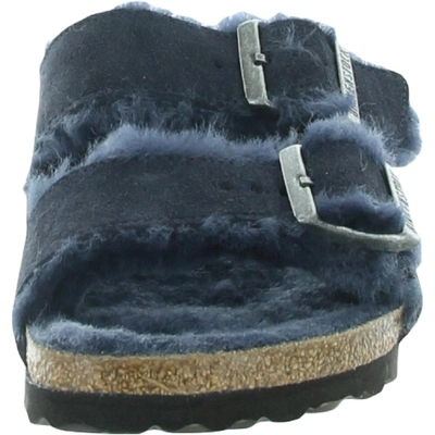 Shop Birkenstock Arizona Shearling Womens Cork Buckle Footbed Sandals In Blue