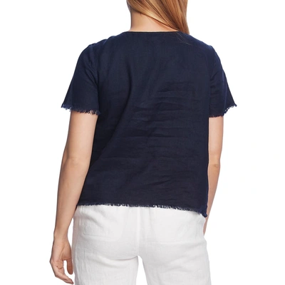 Shop Vince Camuto Womens Linen Frayed Top In Blue
