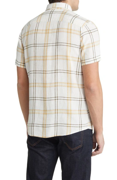 Nordstrom Family Moments Trim Fit Plaid Short Sleeve Linen Blend Button-down Shirt In Ivory Cloud Louis Plaid
