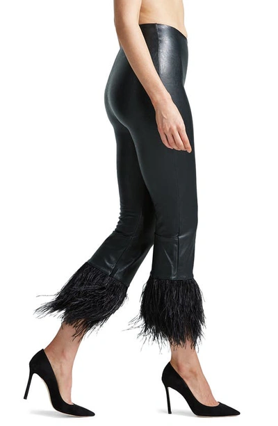 Shop Commando Crop High Waist Feather Trim Faux Leather Leggings In Black