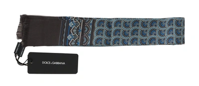 Shop Dolce & Gabbana Blue Patterned Silk Slim Wrap Fringes Men's Scarf
