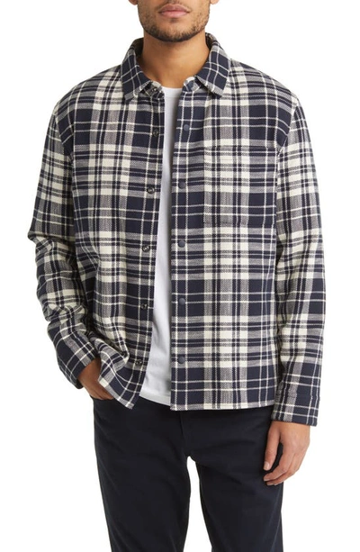 Shop Vince Plaid Shirt Jacket In Bone/ Azure