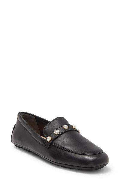 Shop Stuart Weitzman Imitation Pearl Driving Loafer In Black