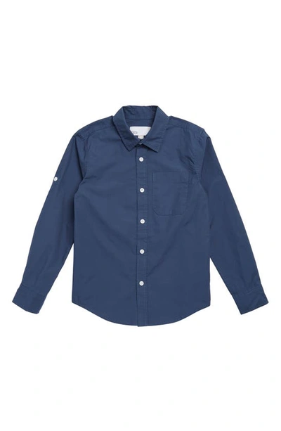 Shop Nordstrom Rack Kids' Long Sleeve Poplin Shirt In Navy Denim