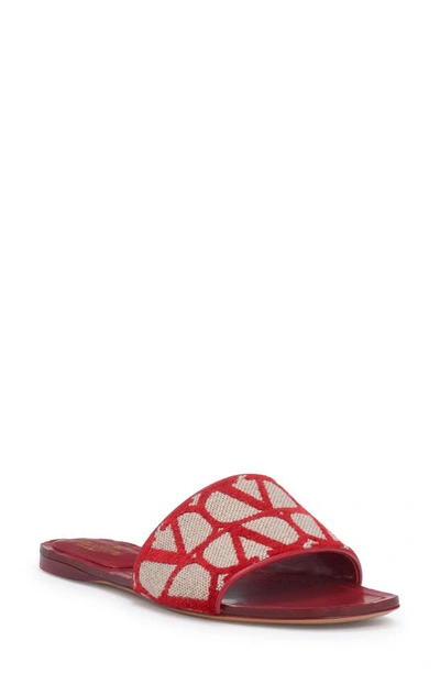 Shop Valentino Vlogo Canvas Slide Sandal In Naturale/ Rosso