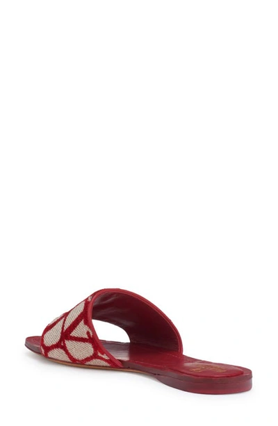 Shop Valentino Vlogo Canvas Slide Sandal In Naturale/ Rosso