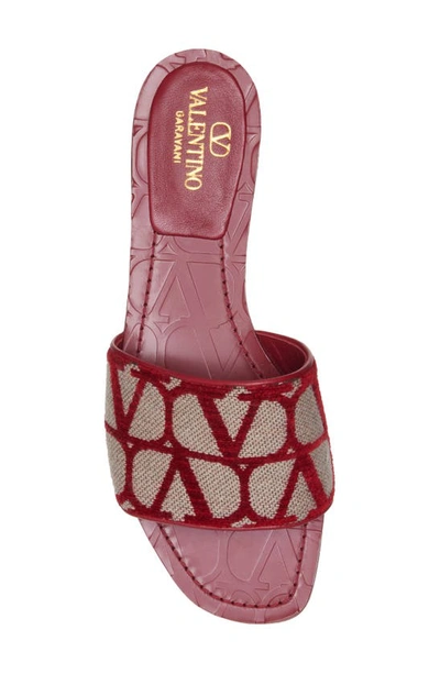 Shop Valentino Vlogo Canvas Slide Sandal In Naturale/ Rosso