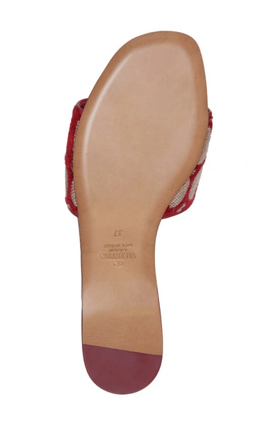 Shop Valentino Vlogo Canvas Slide Sandal In Naturale/ Rosso