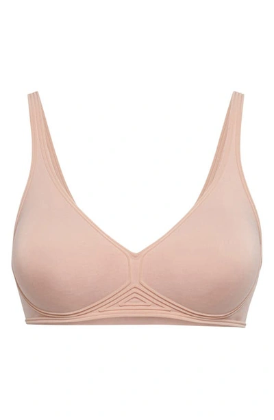 Shop Wolford Cotton Contour 3w Wireless Plunge Bra In Rose Tan