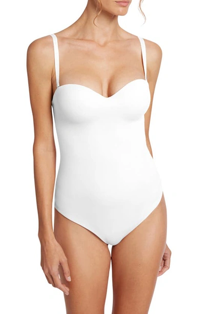 Shop Wolford Mat De Luxe Shaping Thong Bodysuit In White