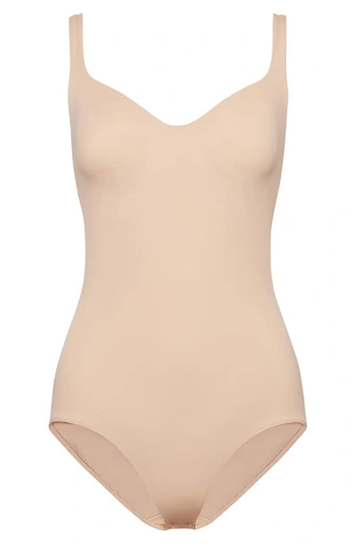 Wolford Formfitting Sleeveless V-neck Bodysuit In Powder