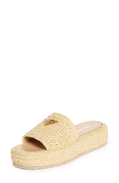 Shop Prada Raffia Flatform Slide Sandal In Natural