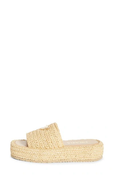 Shop Prada Raffia Flatform Slide Sandal In Natural