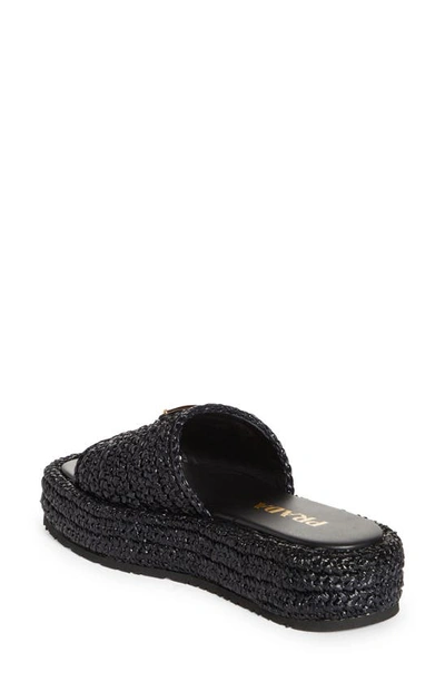 Shop Prada Raffia Flatform Slide Sandal In Black