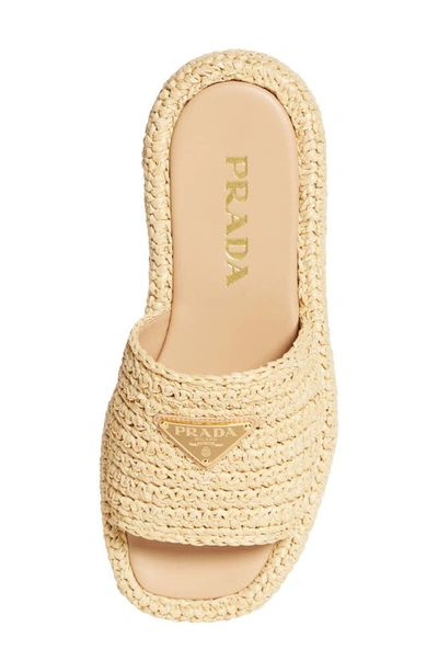 Shop Prada Raffia Flatform Slide Sandal In Natural