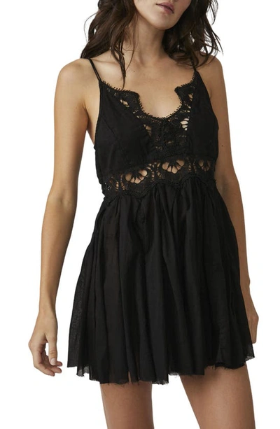 Shop Free People Ilektra Lace Inset Cotton Chemise In Black