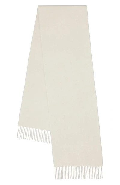 Shop Mulberry Embroidered Logo Fringe Trim Cashmere Scarf In Eggshell
