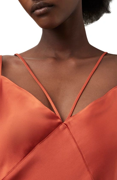 Shop Allsaints Sassi Strappy Satin Slipdress With Crop Sweater In Clay Red