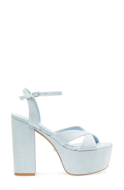 Stuart Weitzman Miami Denim Crisscross Ankle-strap Platform Sandals In Light Blue
