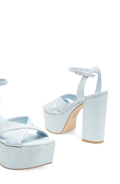 Stuart Weitzman Miami Denim Crisscross Ankle-strap Platform Sandals In Light Blue