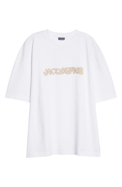 Shop Jacquemus Le T-shirt Raphia Oversize T-shirt In 1dn Print Macrame Logo White