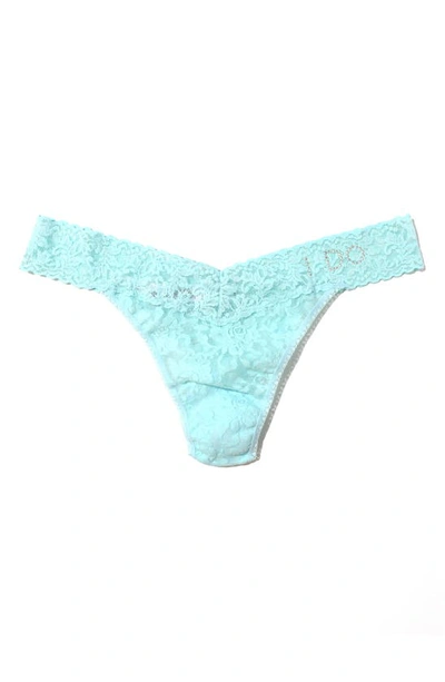 Shop Hanky Panky 'i Do' Swarovski Crystal Regular Rise Thong In Celeste Blue