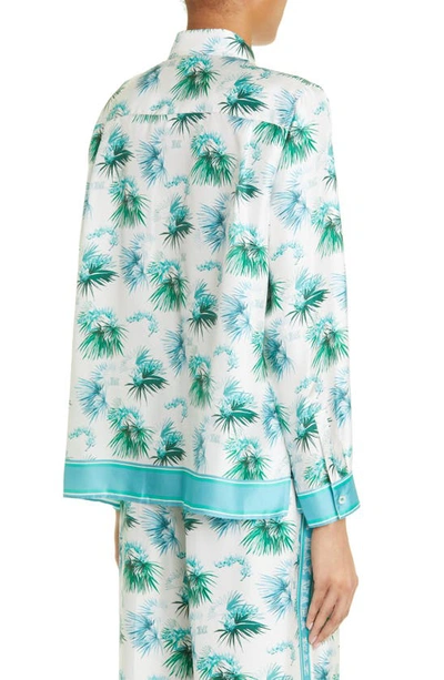 Shop Max Mara Svago Tropical Floral Silk Button-up Shirt In Turquoise