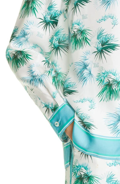 Shop Max Mara Svago Tropical Floral Silk Button-up Shirt In Turquoise