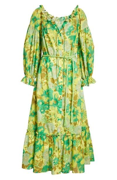 Shop Alemais Wrenly Long Sleeve Tie Waist Organic Cotton Voile Dress In Lime