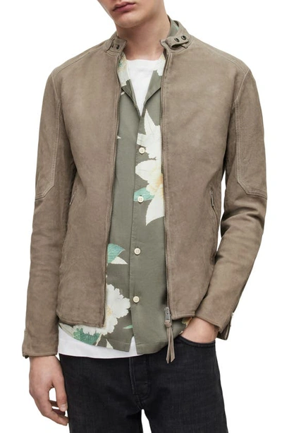 Shop Allsaints Cora Leather Jacket In Frosted Taupe