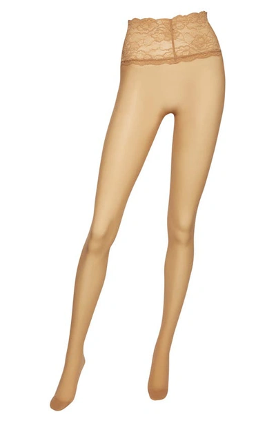 Shop Wolford Fatal Lace Tights In Gobi