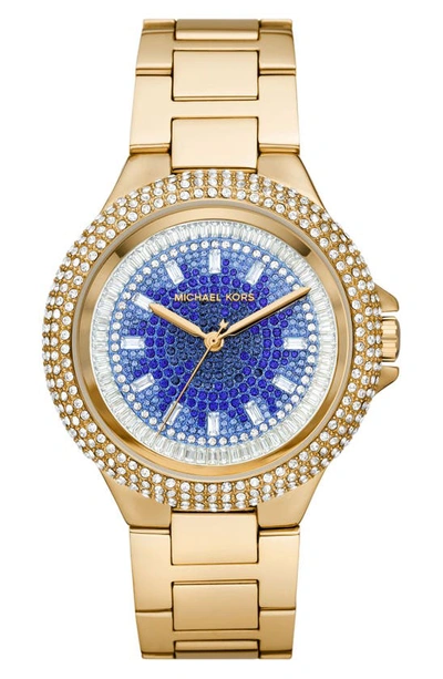 Shop Michael Michael Kors Camille Ombré Blue Crystal Pavé Bracelet Watch, 43mm In Gold / Blue