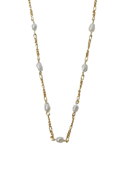 Shop Argento Vivo Sterling Silver Freshwater Pearl Station Necklace In Gold