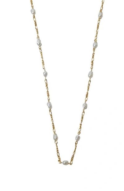 Shop Argento Vivo Sterling Silver Freshwater Pearl Station Necklace In Gold