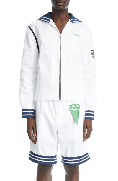 Shop Kenzo Sailor Logo Appliqué Cotton Jacket In 1 - White