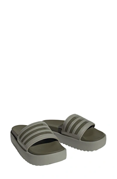 Shop Adidas Originals Adilette Sandal In Silver / Olive/ Silver Pebble