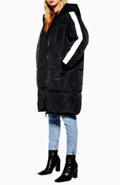 Shop Topshop Long Puffer Coat In Black Multi