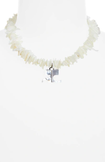 Shop Courrèges Coral Mother-of-pearl Choker Necklace In Mother Of Pearl