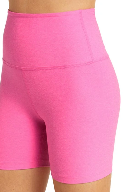 Shop Beyond Yoga Keep Pace Space Dye Bike Shorts In Pink Hype Heather