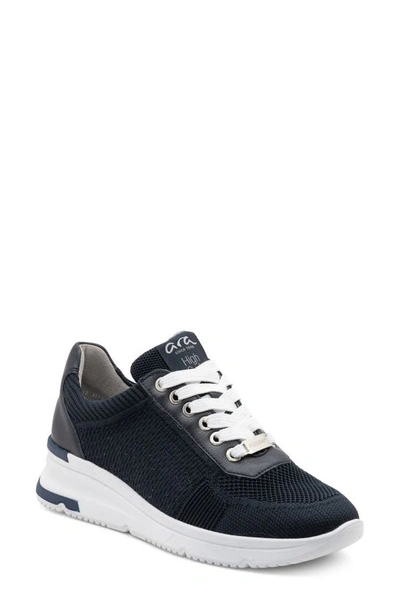 Shop Ara Nassau Ii Knit Wedge Sneaker In Navy Woven Stretch