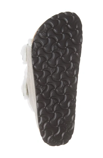 Birkenstock Arizona Genuine Shearling Lined Slide Sandal In Stone Coin Suede