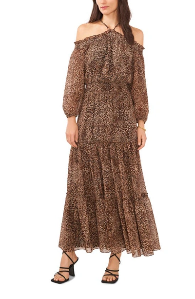 Shop 1.state Print Off The Shoulder Long Sleeve Maxi Dress In Beige Leopard Muses