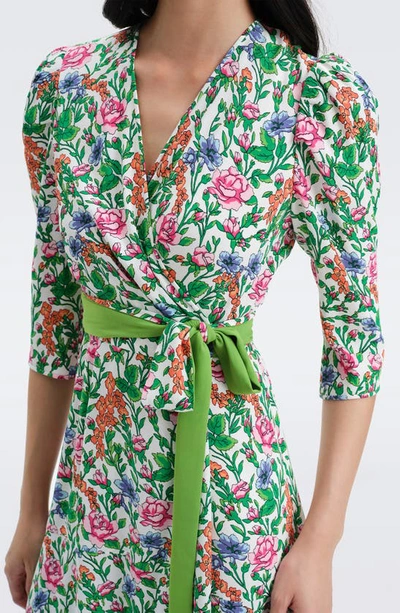 Shop Diane Von Furstenberg Charlene Floral Print Tie Waist Long Sleeve Dress In Vintage Floral Ivory