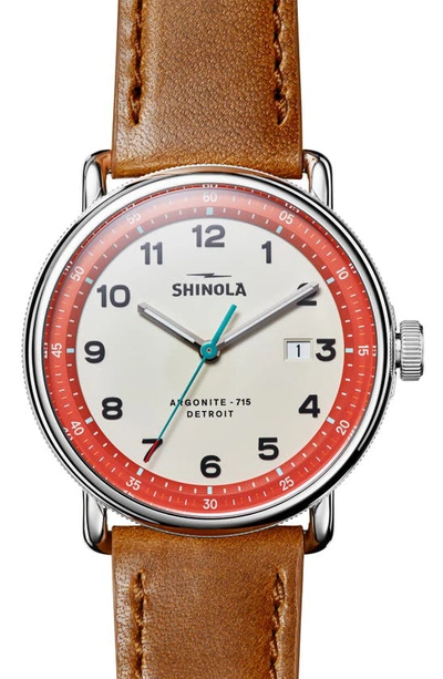 Shop Shinola The Canfield Leather Strap Watch, 43mm In Cool Gray