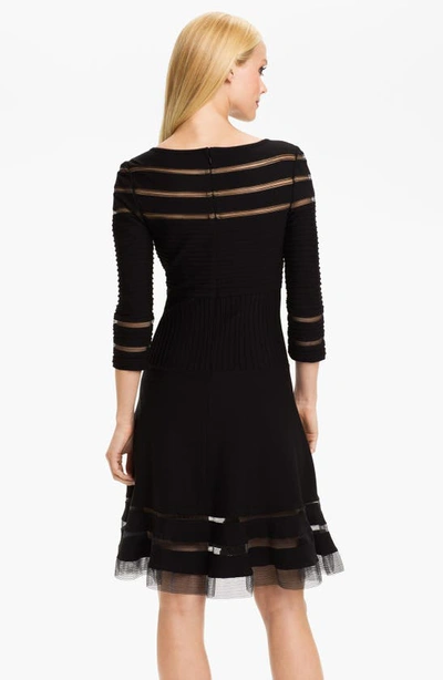 Tadashi Shoji Mesh Stripe Fit & Flare Dress In Black
