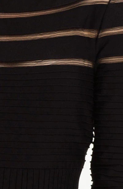 Tadashi Shoji Mesh Stripe Fit & Flare Dress In Black
