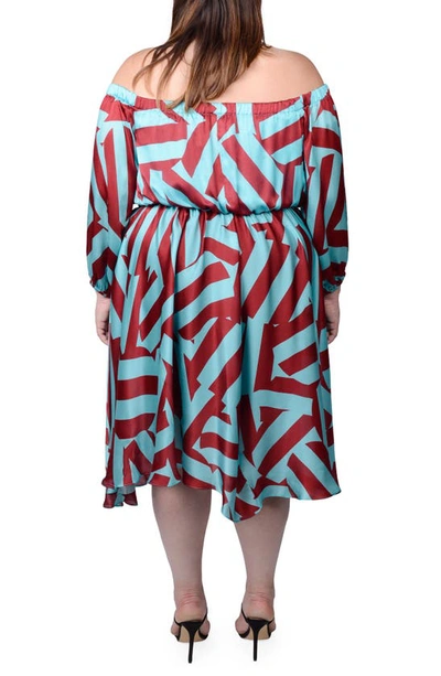 Mayes Nyc Plus Size Edwina Printed Off-shoulder Dress In Circle Stripes