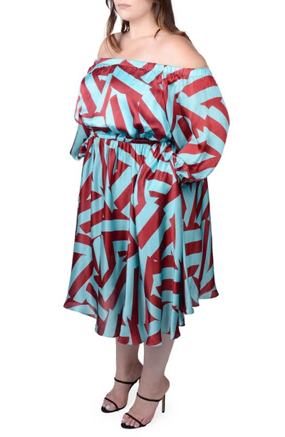 Mayes Nyc Plus Size Edwina Printed Off-shoulder Dress In Circle Stripes