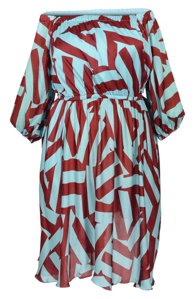 Mayes Nyc Plus Size Edwina Printed Off-shoulder Dress In Circle Stripes
